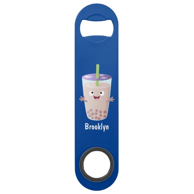 Cute happy bubble tea boba cartoon character bar key (Front)