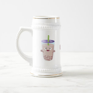 Cute happy bubble tea boba cartoon character beer stein