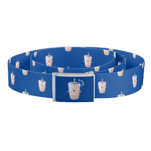 Cute happy bubble tea boba cartoon character belt