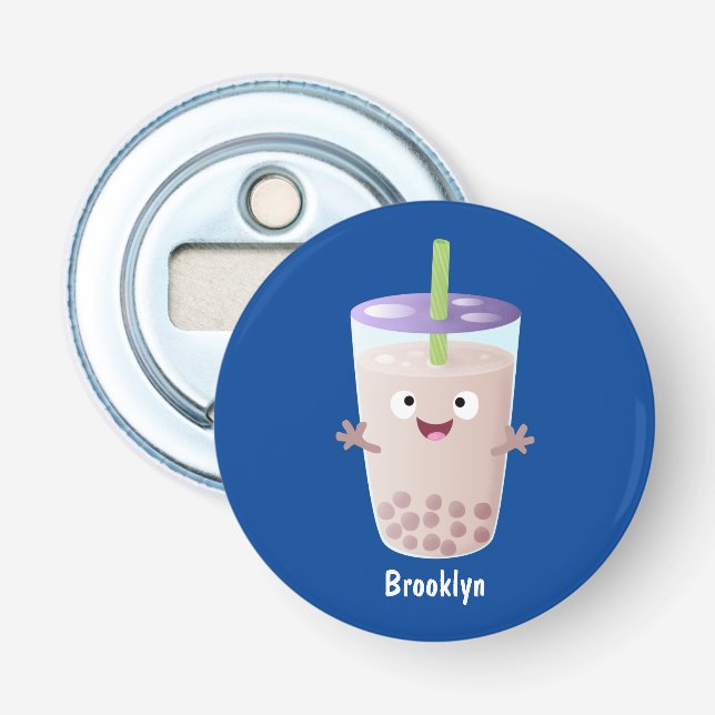 Cute happy bubble tea boba cartoon character bottle opener (Front)