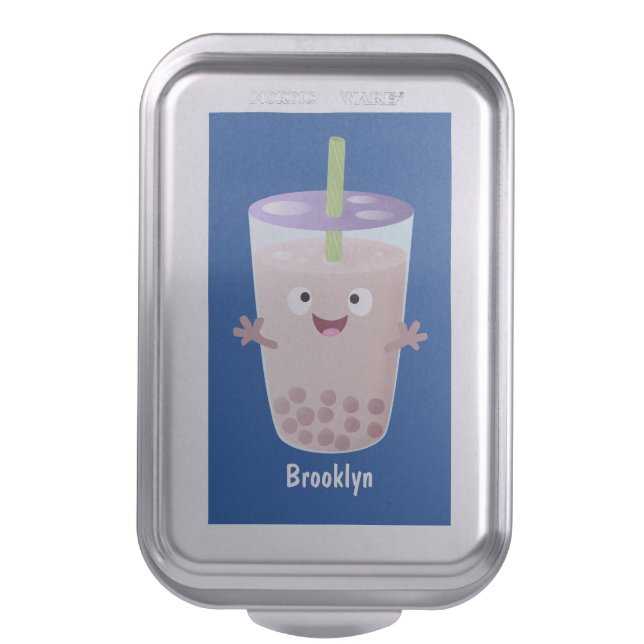 Cute happy bubble tea boba cartoon character cake pan (Front Vertical)