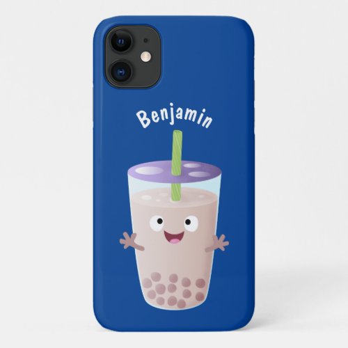 Cute happy bubble tea boba cartoon character iPhone 11 case