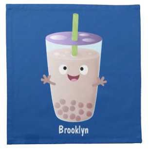Cute happy bubble tea boba cartoon character cloth napkin