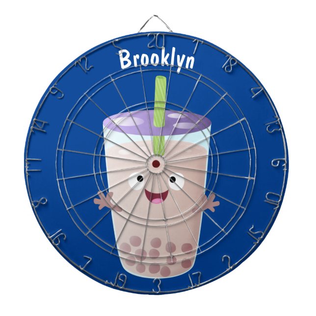 Cute happy bubble tea boba cartoon character dart board (Front)