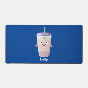 Cute happy bubble tea boba cartoon character desk mat