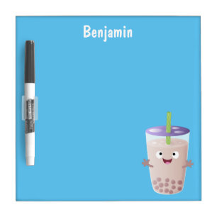 Cute happy bubble tea boba cartoon character dry erase board
