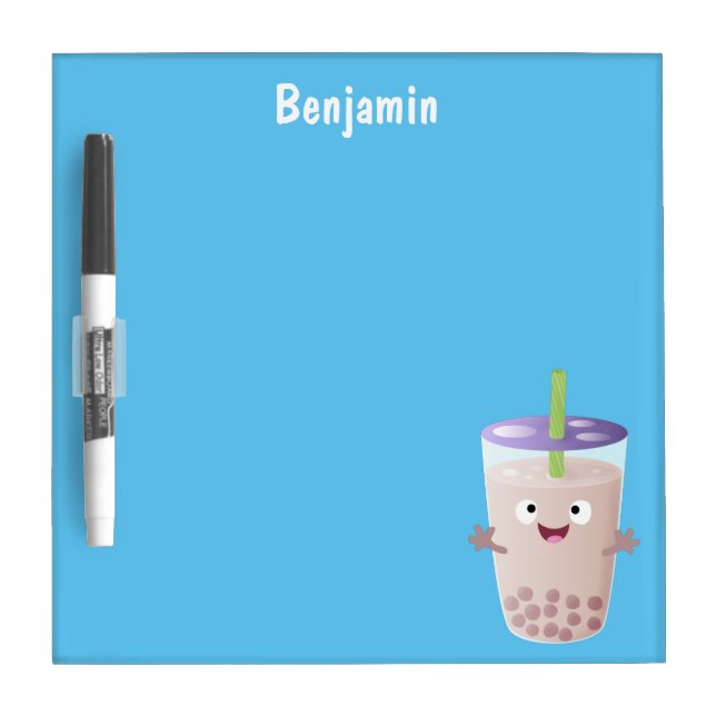 Cute happy bubble tea boba cartoon character dry erase board (Front)