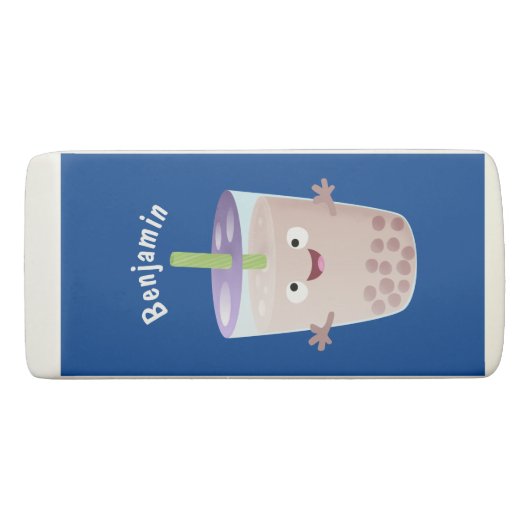 Cute happy bubble tea boba cartoon character eraser (Back)