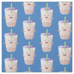 Cute happy bubble tea boba cartoon character fabric