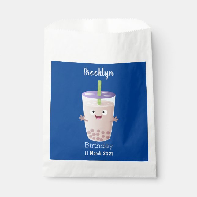 Cute happy bubble tea boba cartoon character favor bag (Front)