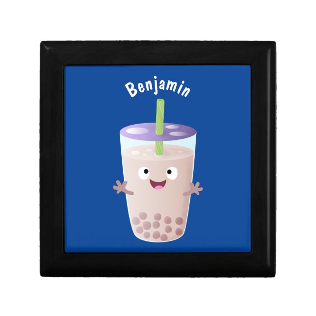 Cute happy bubble tea boba cartoon character gift box (Front)