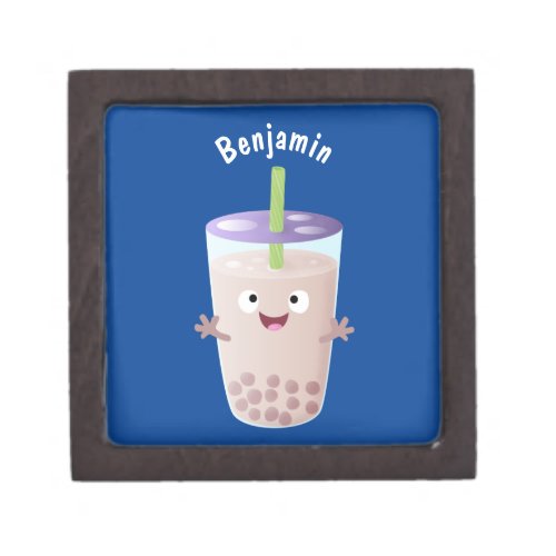 Cute happy bubble tea boba cartoon character gift box
