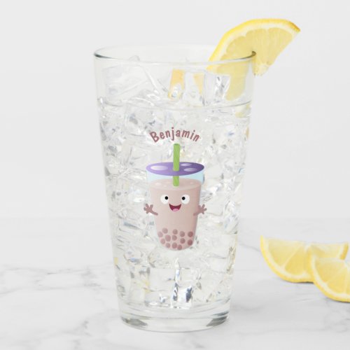 Cute happy bubble tea boba cartoon character  glass