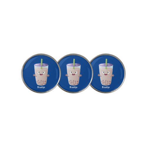 Cute happy bubble tea boba cartoon character golf ball marker