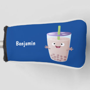 Cute happy bubble tea boba cartoon character golf head cover