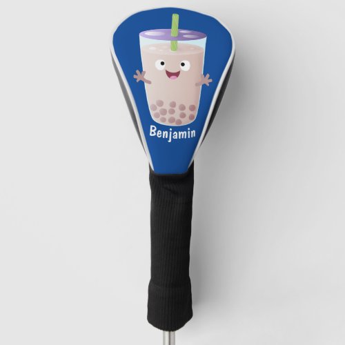 Cute happy bubble tea boba cartoon character golf head cover