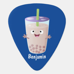 Cute happy bubble tea boba cartoon character guitar pick