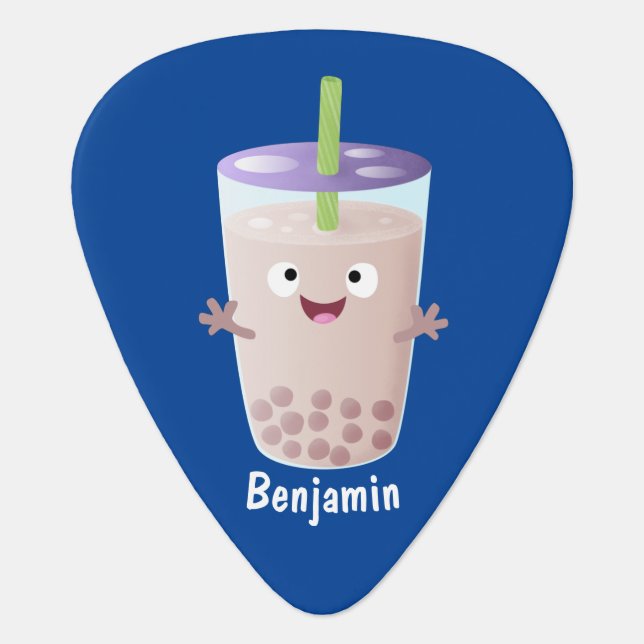 Cute happy bubble tea boba cartoon character  guitar pick (Front)