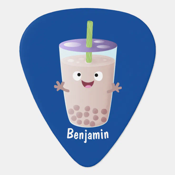 Cute happy bubble tea boba cartoon character guitar pick Zazzle