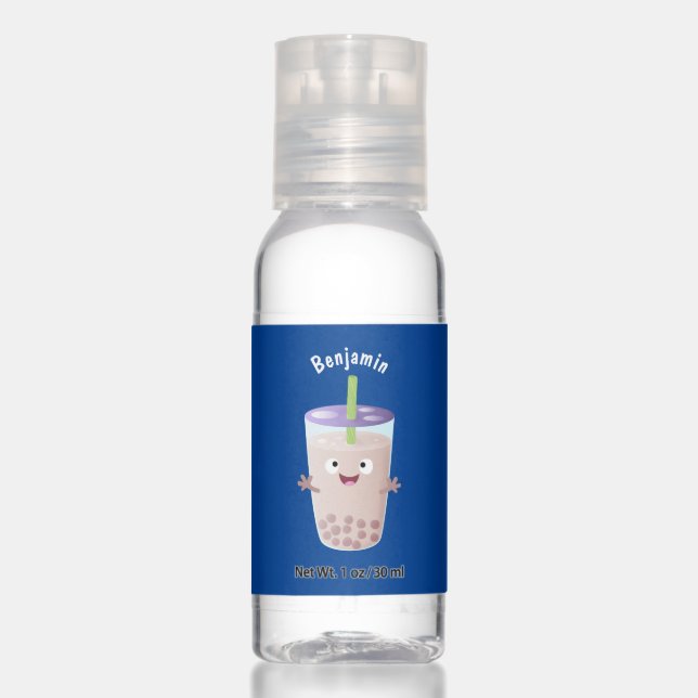 Cute happy bubble tea boba cartoon character hand sanitizer (Front)