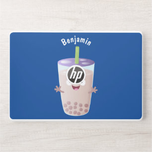 Cute happy bubble tea boba cartoon character HP laptop skin
