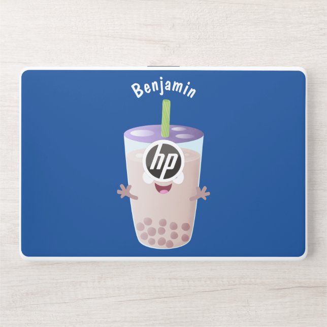 Cute happy bubble tea boba cartoon character HP laptop skin (Front)