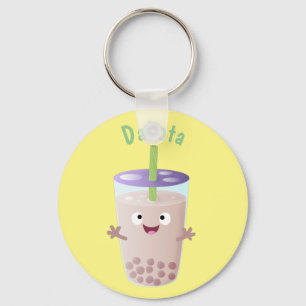 Cute happy bubble tea boba cartoon character keychain