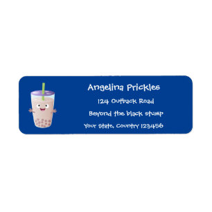 Cute happy bubble tea boba cartoon character label