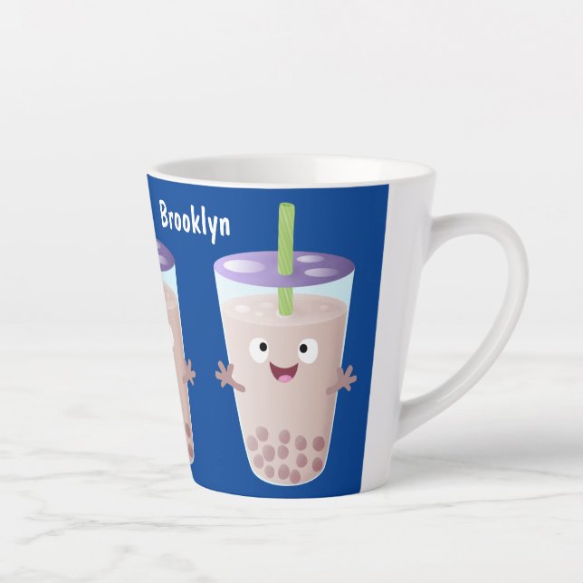 Cute happy bubble tea boba cartoon character latte mug (Right)