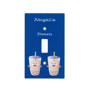 Cute happy bubble tea boba cartoon character light switch cover