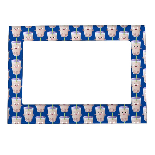 Cute happy bubble tea boba cartoon character  magnetic frame (Front)