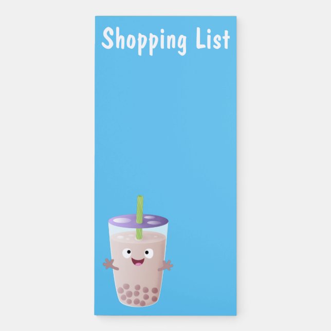 Cute happy bubble tea boba cartoon character magnetic notepad (Front)