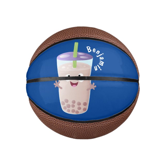 Cute happy bubble tea boba cartoon character mini basketball (Front)
