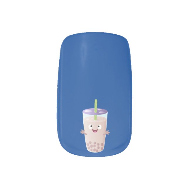Cute happy bubble tea boba cartoon character minx nail art (Left Thumb)