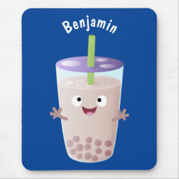 Cute happy bubble tea boba cartoon character mouse pad