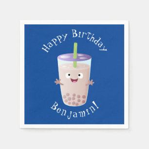 Cute happy bubble tea boba cartoon character napkins
