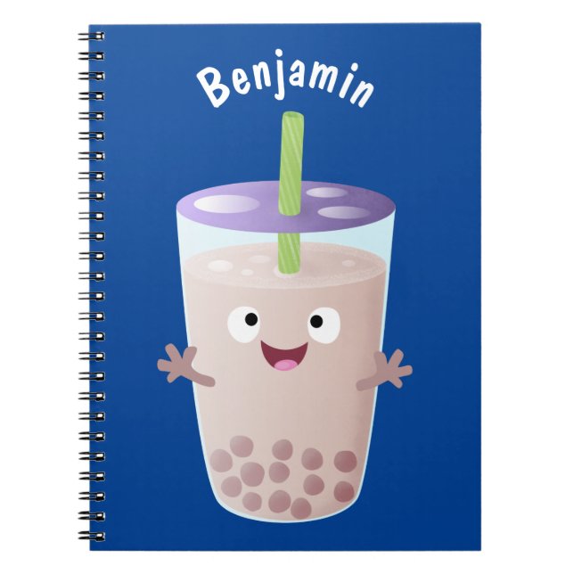 Cute happy bubble tea boba cartoon character  notebook (Front)