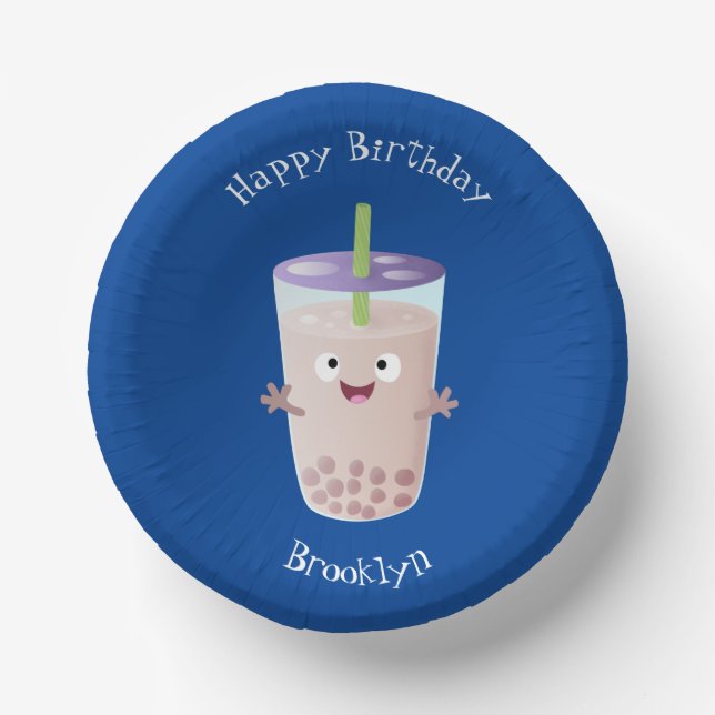 Cute happy bubble tea boba cartoon character paper bowls (Front)