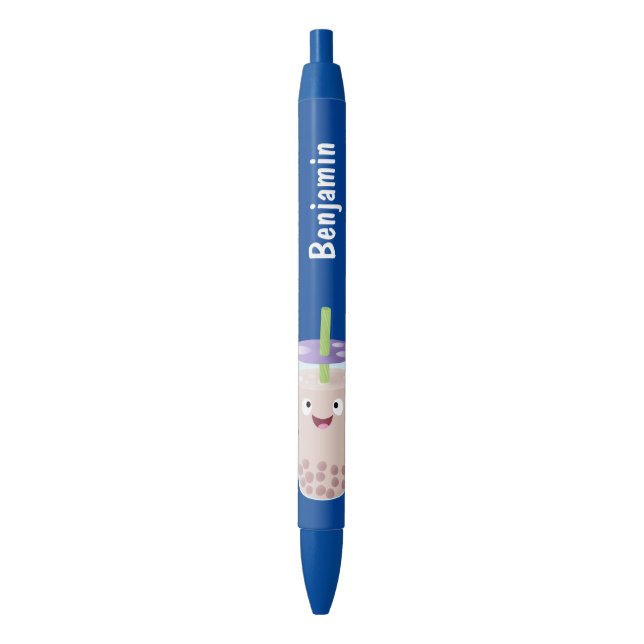 Cute happy bubble tea boba cartoon character pen (Front Vertical)