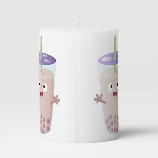 Cute happy bubble tea boba cartoon character pillar candle (Back)