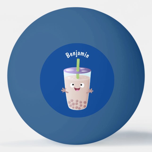 Cute happy bubble tea boba cartoon character ping pong ball (Front)