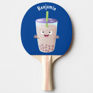 Cute happy bubble tea boba cartoon character  ping pong paddle