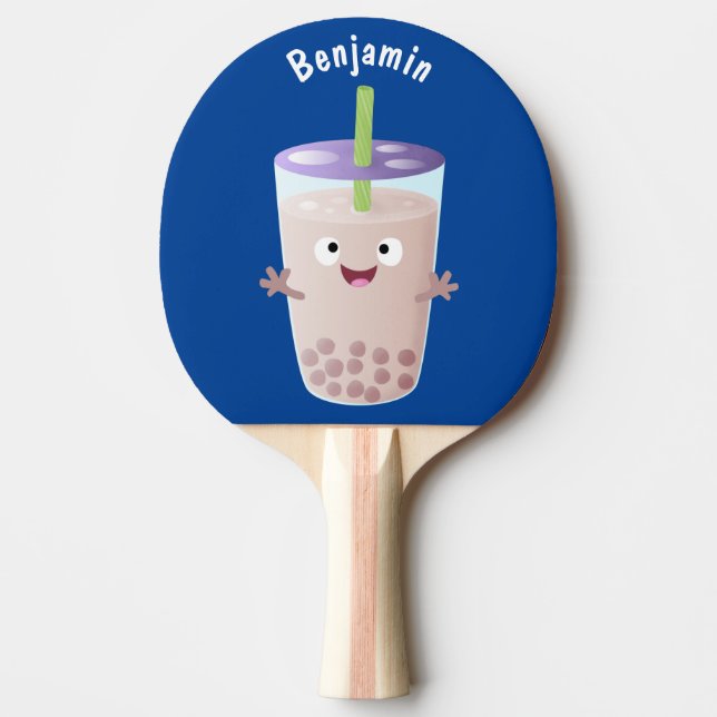Cute happy bubble tea boba cartoon character  ping pong paddle (Front)