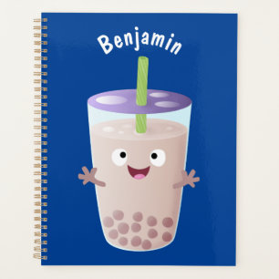 Cute happy bubble tea boba cartoon character planner