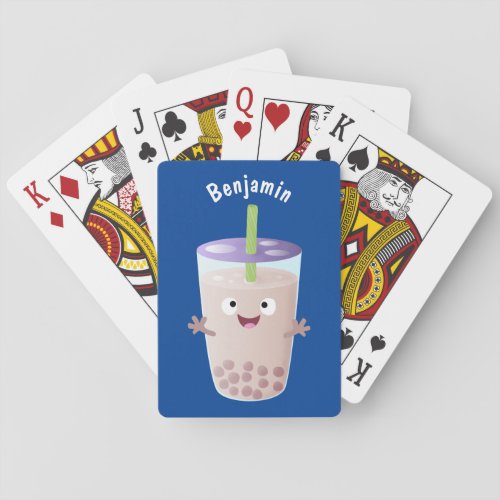 Cute happy bubble tea boba cartoon character poker cards