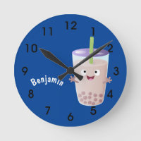 Cute happy bubble tea boba cartoon character round