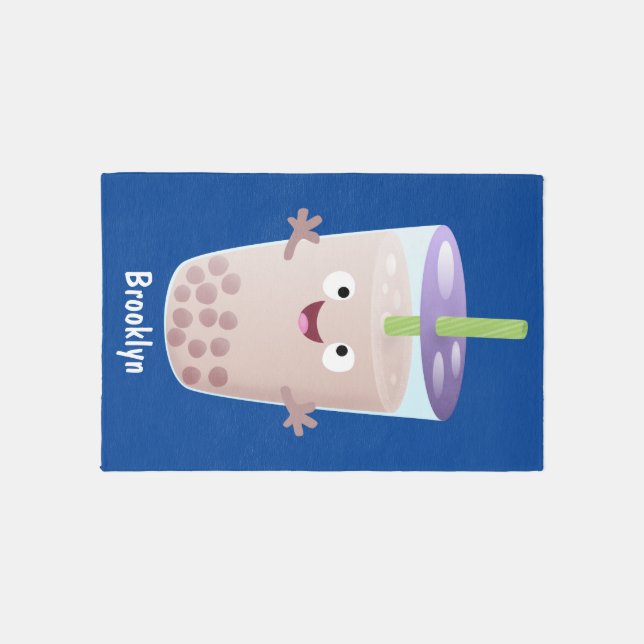 Cute happy bubble tea boba cartoon character  rug (Front)
