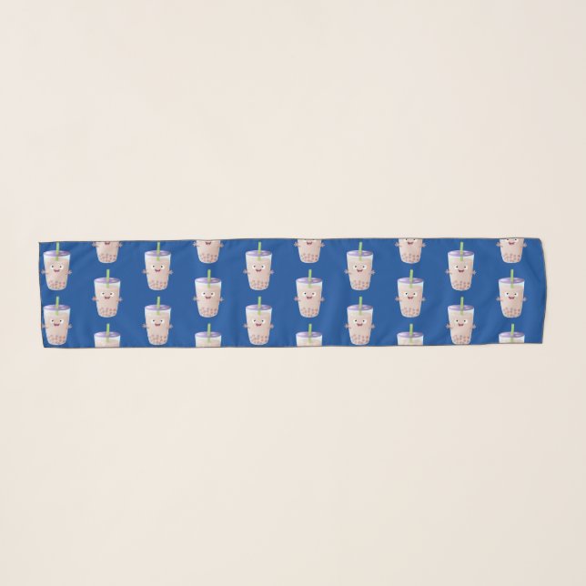 Cute happy bubble tea boba cartoon character scarf (Front (Horizontal))