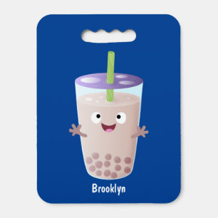 Cute happy bubble tea boba cartoon character seat cushion