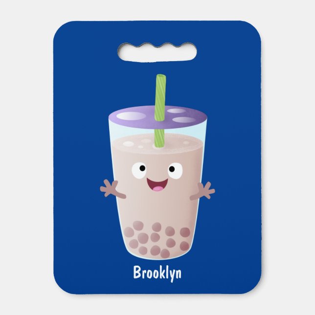 Cute happy bubble tea boba cartoon character seat cushion (Front Vertical)